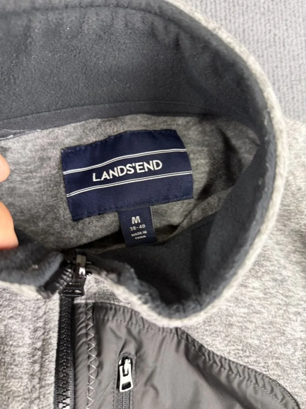 Lands End Mens Gray Full-Zip Fleece Vest With Chest Pocket M 38-40
